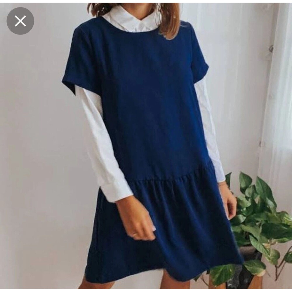Cynthia Rowley Womens Drop Waist Dress Size 0 Navy Blue With Pockets